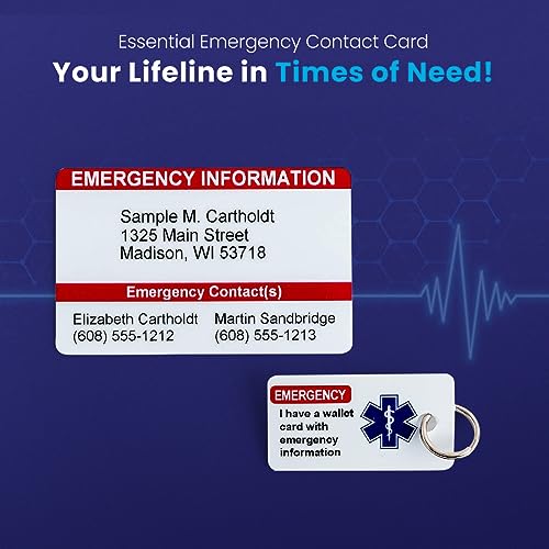 Custom Emergency Contact Wallet Card with Medical Info & Key Tag