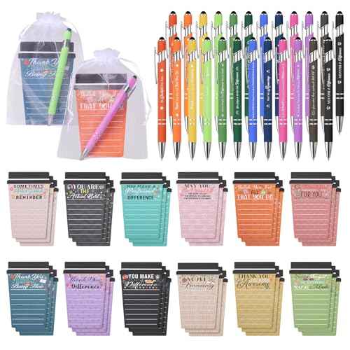 36 Set Employee Appreciation Gifts Bulk Team - 36Pack Coffee Cup Notepad+36 Ballpoint Pens+ 36 Drawstring Gift Bags, Bulk Gifts for Coworkers/Staffs/Teachers/Christmas