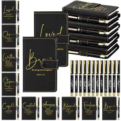 Spakon 10 Sets Christian Gifts Bulk Church Leather Notebook with Pen Pastor Appreciation Gifts Clergy Sunday School Teacher Prayer Journal Religious Bible Study Supplies (Bible Verse)