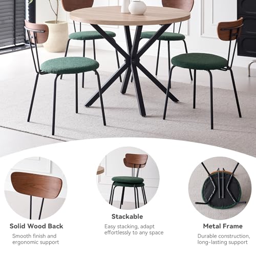Set of 4 Stackable Dining Chairs with Green Fabric Cushions – Lecafur HL