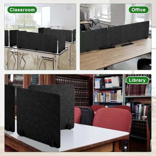 Buryeah 3 Pcs Desk Divider Desk Partition 23.6 x 47.2, 23.6 x 23.6 Stand up Freestanding Cubicle Privacy Partition Reducing Noise Visual Distraction Divider for Office Home School(Deep Gray)