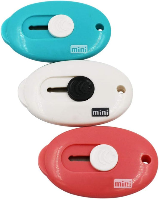 Skiennix Mini Utility Knives - Retractable Box Cutter Set | 3-Piece in Blue, Pink, White