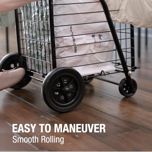 DMI Foldable Utility Cart with Wheels - Compact Grocery, Laundry & Stair Climber Trolley, Black - Current