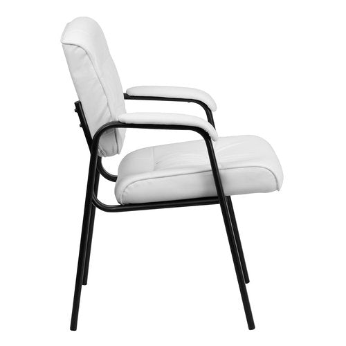 Flash Furniture Haeger White LeatherSoft Executive Side Reception Chair with Black Metal Frame