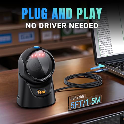 Tera 9700 Hands-Free 2D Barcode Scanner Black USB Desktop Omnidirectional