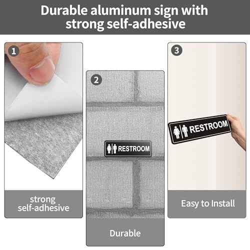 Restroom Sign - (2 Pack ) Metal Restroom Signs for Business with Strong Self-Adhesive, Bathroom Signs for Home Door or Wall, Ideal Unisex Restroom Signs for Women and Men, Easy to Install (Black Unise 9" x 3")