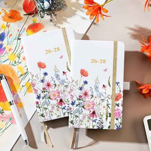 2026-2028 Pocket Calendar - Pocket Planner from Jan. 2026 to Dec. 2028, 3 Year Clendar Monthly Planner 2026-2028, 6.3" x 3.7", 60 Note Pages, Pen Holder, Pockets - Flowers
