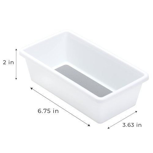 Smart Design Plastic Drawer Organizer - Set of 6-6.75 x 3.75 Inch – Non-Slip Lining and Feet - BPA Free – Utensils, Flatware, Office, Personal Care, or Makeup Storage - Kitchen - White with Gray