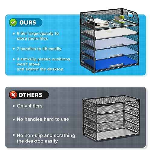 Marbrasse Desk Organizer - 5 Tier Paper Letter Tray, Mesh File Organizer with Handle for Office, School and Home