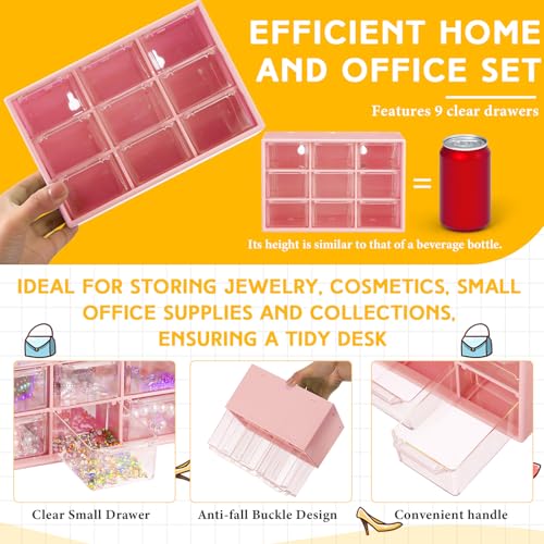Wenqik Pink 2-Piece Mini Drawer Storage Organizer with 9 Clear Compartments
