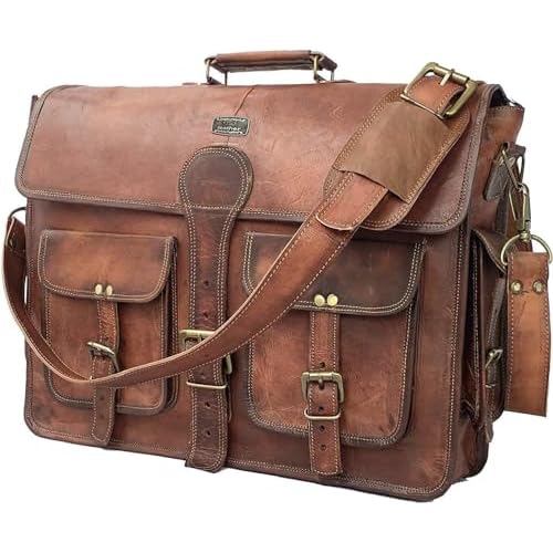 cuero Leather Messenger Bag for Men & Women, 12 Inch Laptop Crossbody, Vintage Handmade Leather Unisex Shoulder Satchel Bag, Full Grain Business Briefcase for iPad/Office/Work/Travel - Brown