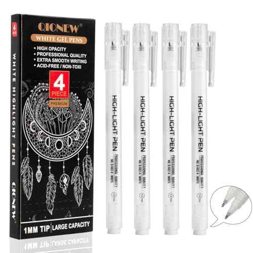 White Gel Pens,4 Pack, 1mm Fine Point Opaque White Archival Ink Pens,Gel Ink Pen Set,for Black Paper Drawing,Card Making, Art Highlight & Artists Drawing