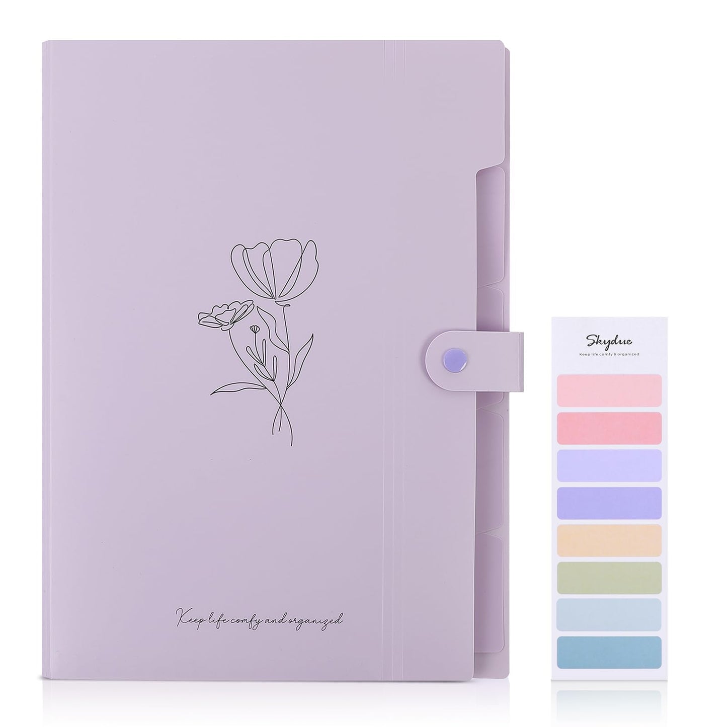 SKYDUE Expanding File Organizer with 5 Pockets, Accordion File Folders with Labels, Portable Document Paper Bill Receipt Organizer, Home College School Office Supplies, Letter Size, Lilac