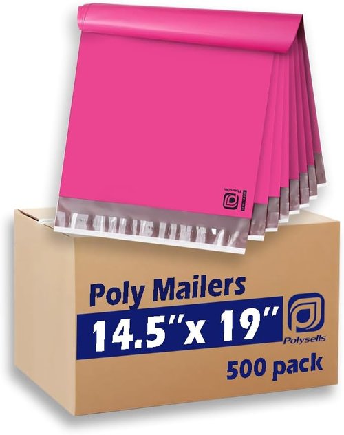 POLYSELLS Pink Poly Mailers - 500 Pcs 14.5x19 Inches | Waterproof, Tear-Resistant Shipping Envelopes