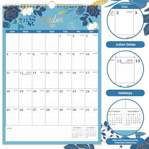 2026 Calendar - 2026 Wall Calendar, Jan 2026 - Dec 2026, 12" x 17¡±, Twin-wire Binding, Hanging Hook, Holidays, Julian Dates
