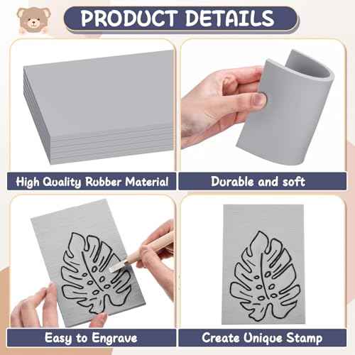 Frienda 30 Pack 4"x6" Rubber Carving Blocks Rubber Stamp Carving Linoleum Blocks for Printmaking, Printing, DIY Craft Project Soft Stamp for Beginners and Professional(Grey)