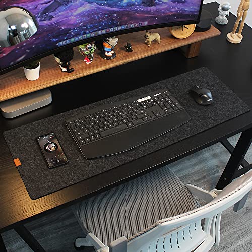 Bright Stone Felt Desk Mat 11.8x27.5 Inch Non-Slip Office Desk Protector Black