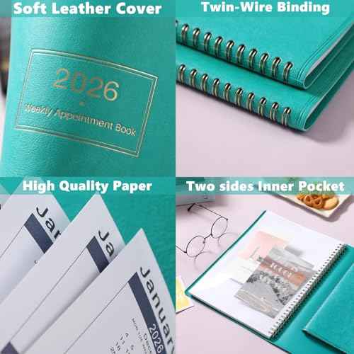 2026 Weekly Appointment Book & Planner - Large 2026 Daily Hourly Planner, JAN 2026 - DEC 2026, 8.5" x 11", Appointment Book with 15-Minute Interval, Thick Paper, Pocket, Turquoise