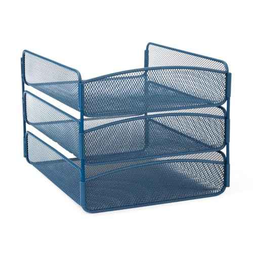Safco Onyx Mesh 3 Tray Desktop Organizer 3271BU, Blue Powder Coat Finish, Durable Steel Mesh Construction
