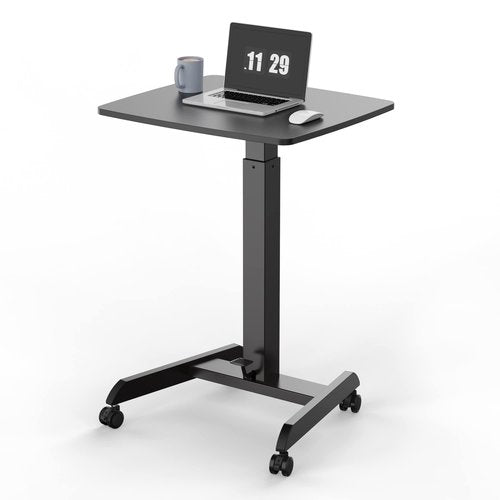 Kantek Mobile Sit Stand Laptop Cart, Adjustable Height (29"-49"), Rolling Laptop Computer Workstation 23.6" x 20.5", Foot Pedal Control, Steel Frame, Black