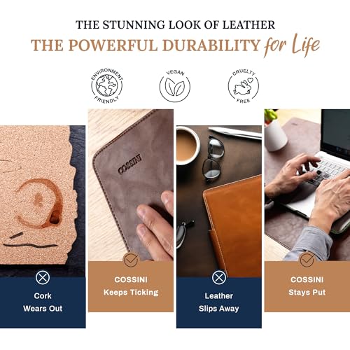 Cossini XL Brown Vegan Leather Desk Pad - Large Waterproof Mouse & Keyboard Mat