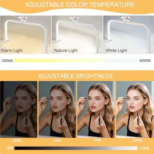 Nail Tech Lamp for Desk, Large Half Moon Light Touch Control with Phone Holder, 29 in 48W Brightness Adjustable Lash ARC Light for Manicure, Tattoo, Spa, Salon, 3000K-6000K LED Manicure Lamp (White)