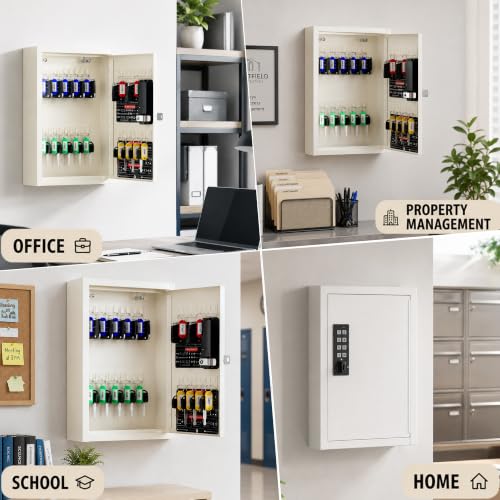 Grimtron 40-Key Beige Key Cabinet with Code Lock Box – Wall Mount Safe