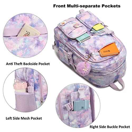 Hidds Laptop Backpacks 16 Inch School Bag College Backpack Anti Theft Travel Casual Daypack Bags Cute Bookbags Large Colorfull Carry on Back Pack for Teens Girls Women Students (Tie-Dye Purple)