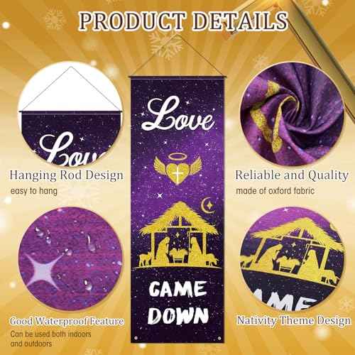 4 Pcs Church Banners, 2 x 6 Feet Nativity Scene Church Banners For Sanctuary Wall Christmas with Scripture Christian Hanging Signs for Holiday Nativity Decor