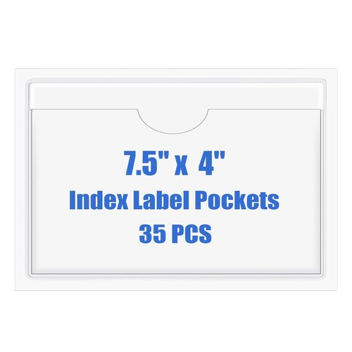 Origin-Joy 35 PCS Self Adhesive Index Card Pockets with Top Open, Clear Plastic Label Holder for Cards of Note, Library and Business, Adhesive Label Pockets & Card Holder (7.5 x 4 inch)