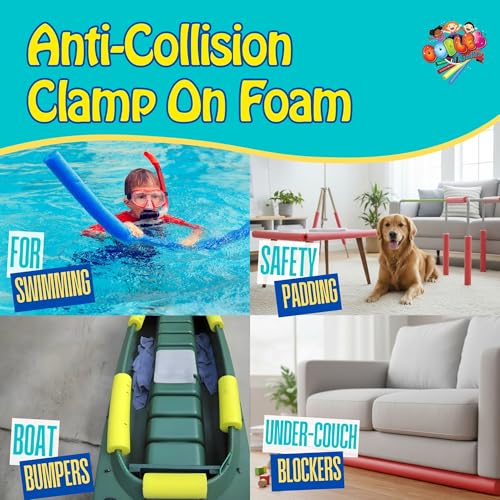 Clamp-On Standard Size Foam Noodles - 12 Pack Extra Dense, Buoyant