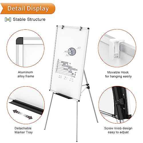VIZ-PRO Whiteboard Easel, 36 x 24 Inches, Portable Dry Erase Board Height Adjustable for School Office and Home