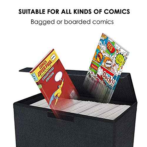 Leffis Comic Book Storage, Box 15.5" X 7.5" X 11.3", Collapsible Comic Short Box with Lids Holds 150 Comics Heavy Duty Comic Book Bin Container (1 pack, black)