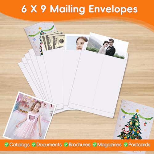 White-50 Pack 6x9 Self Seal Mailing Envelopes - Secure, Printable Office Supplies