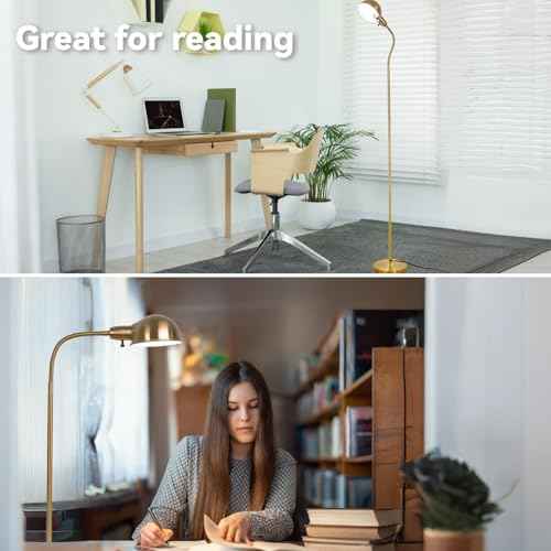 Dimmable Floor Lamp with Flexible Gooseneck and Rotatable Shade, Modern Style Standing Tall Lamp, E26 Socket, LED Reading Lamp (Gold)