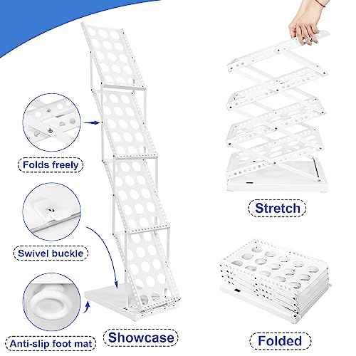 Foldable Magazine Rack with 4 Pockets, Portable Brochure Display Stand for Office, Trade Shows, and Exhibitions, Includes Carrying Bag, White