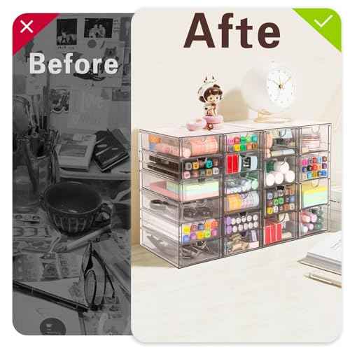 Acrylic Organizer with Drawers | 20 Drawers 4 Sets | Desk Organizer and Storage, Clear Makeup Organization, For Office/Art Supply/Craft Storage and Organization