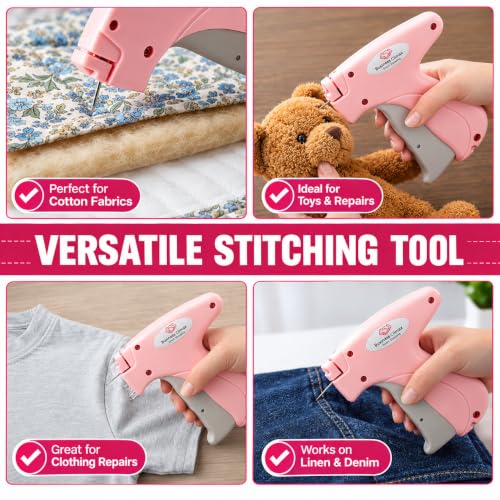 Premium Stitch Gun for Clothes – No-Sew Handheld Tagging & Hemming Tool with 6 Needles, 1,500 Black & 1,500 White Fasteners