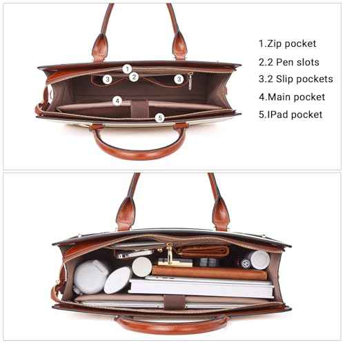 BROMEN Women Leather Briefcase 15.6 inch Vintage Laptop Shoulder Bag Business Tote Work Handbag