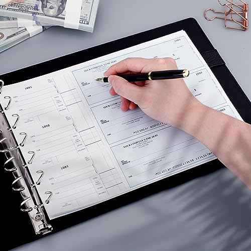 Antner 7 Ring Business Checkbook Binder for Business Checks, 600 Checks Capacity, PU Leather Check Book Binder Cover with Zipper Pouch, Executive Organizer Portfolio Holder for 9x13 Inch Sheets, Black