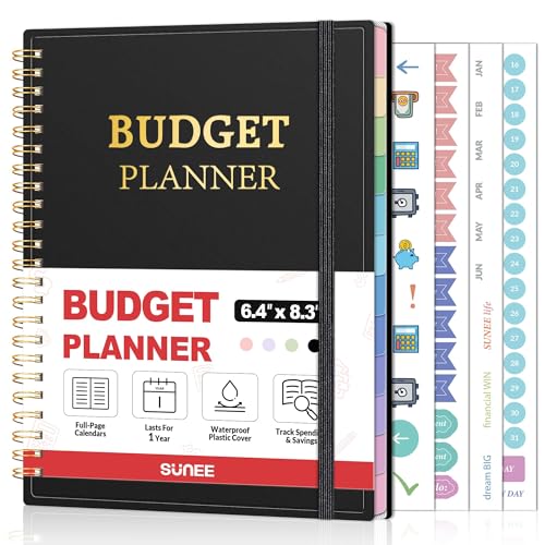 SUNEE Undated Budget Planner Notebook 6.4x8.3 Black Monthly Expense Tracker