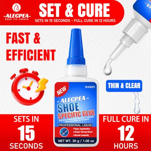 Alecpea Shoe Glue for Sole Repair 30g Clear Thin Adhesive with 3 Tips - Flexible Waterproof Shoe Repair Glue