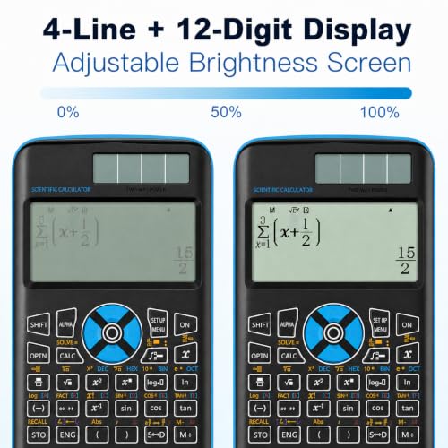 Rudnia Scientific Calculator with 552 Functions, 4-Line LCD, Black