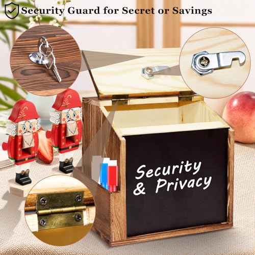 Wood Suggestion Box with Slot and Lock,Wooden Tip Money Drop Donation Boxes For Saving Fundraising,Prayer Ballot Comment Box Countertop Wall Mounted with Chalkboard and Keys for Church,Wedding