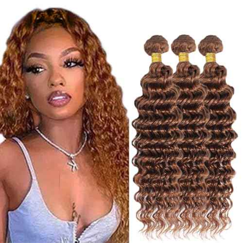 #30 Brown Bundles Human Hair Water Wave Bundles 16 18 20 Inch Brown Water Wave Bundle Unprocessed Brazilian Virgin Weave Hair 3 Bundle 50 Gram Per Bundle