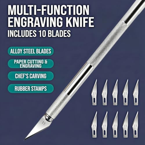 Silver Craft Hobby Knife with 12 Blades & Replacement Kit for Precise Cutting