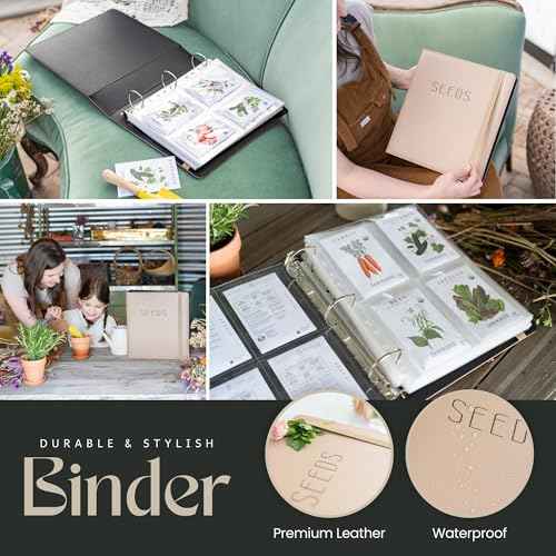 Seed Storage Binder ? Seed Packet Organizer w/50 Sheet Protectors & Protective Flap-Top Inserts Stores 200 Envelopes Binder w/5 Dividers for Sorting Seeds & Gardening Supplies