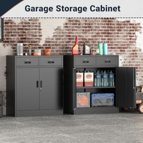 BESFUR Metal Storage Cabinet, Garage Cabinet with 2 Drawers and
