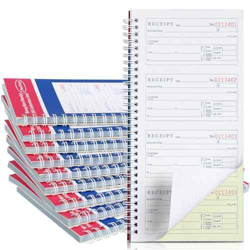 Crtiin Books Money and Rent Receipt Book 2 Part Carbonless Receipt Log Book with Carbonless Copies, Spiral Bound, 200 Sets Per Book, 4 Receipts Per Page, 5.25 x 11 Inch(10 Pcs)