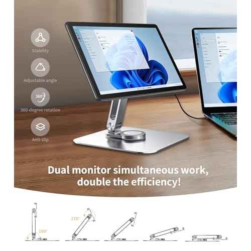 13-17.3" Monitor Stand with 360¡Æ Swivel Base, 75mm VESA Single-Arm Mount w/ M4 Screws for Portable Monitor, Adjustable Angle & Tilt & Rotation - Touchscreen Desktop Display Stand (Silver)